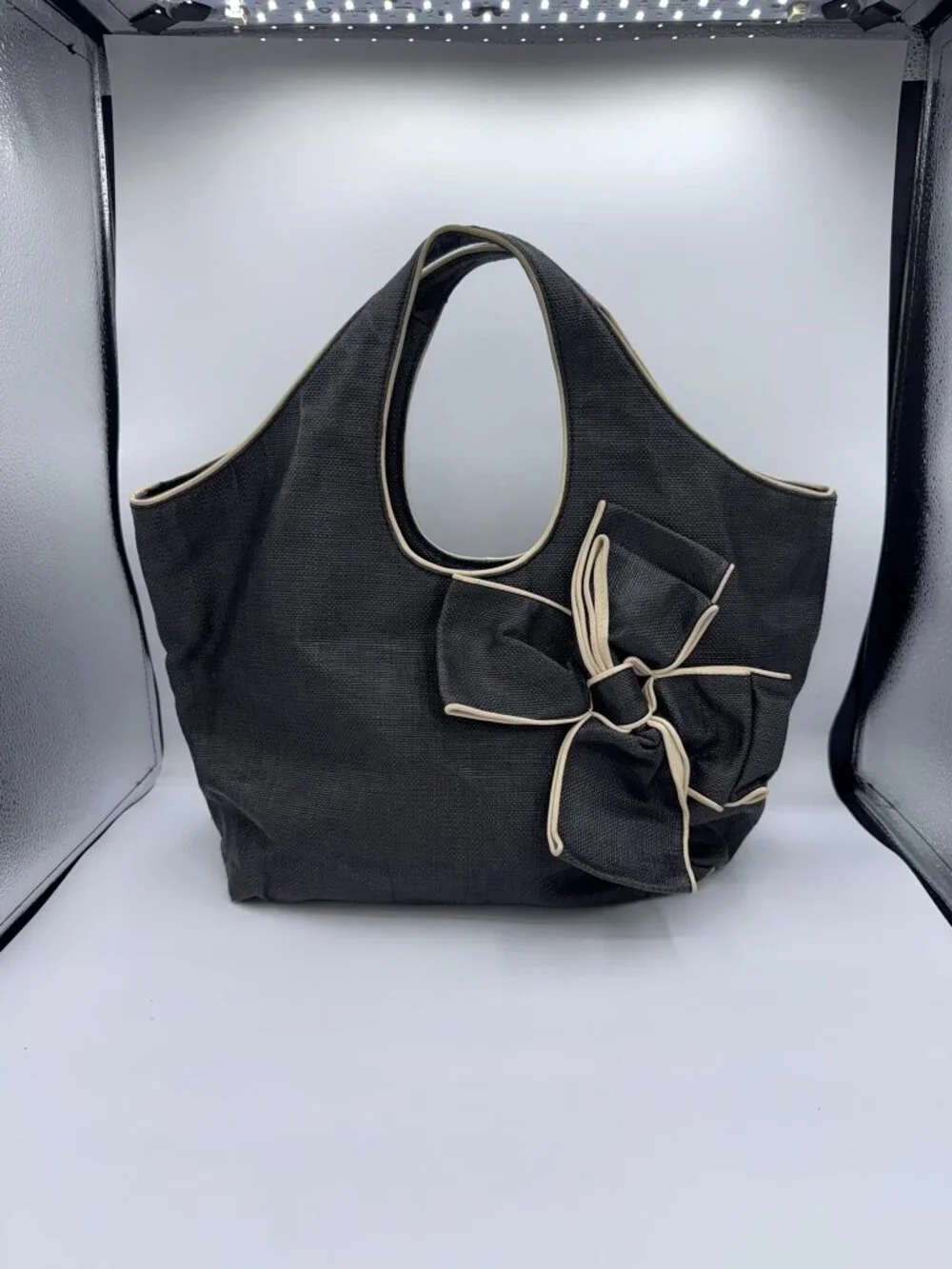 Kate Spade Black Canvas Bow Shoulder Bag Tote Purse - Picture 6 of 15
